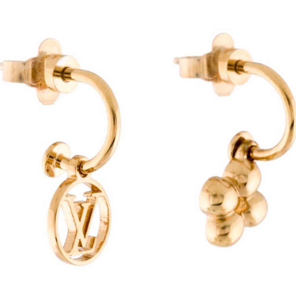 ✨🛍️ Louis Vuitton Gold-Tone Blooming Earrings Pierced - Picture 2 of 4